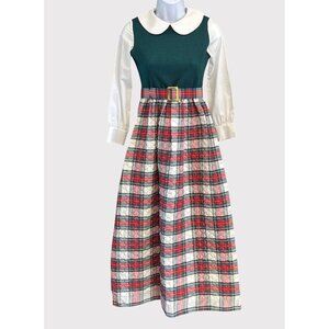 Vintage 70s Cinderella Holiday Quilted Maxi Dress Peter Pan Collar Cottagecore